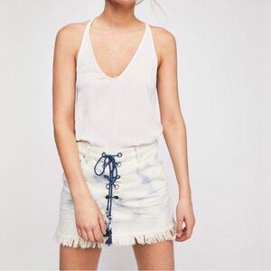 {Free People} "Kaia" Lace Up Front Closure Tie Dye Frayed Hem Micro Mini Skirt